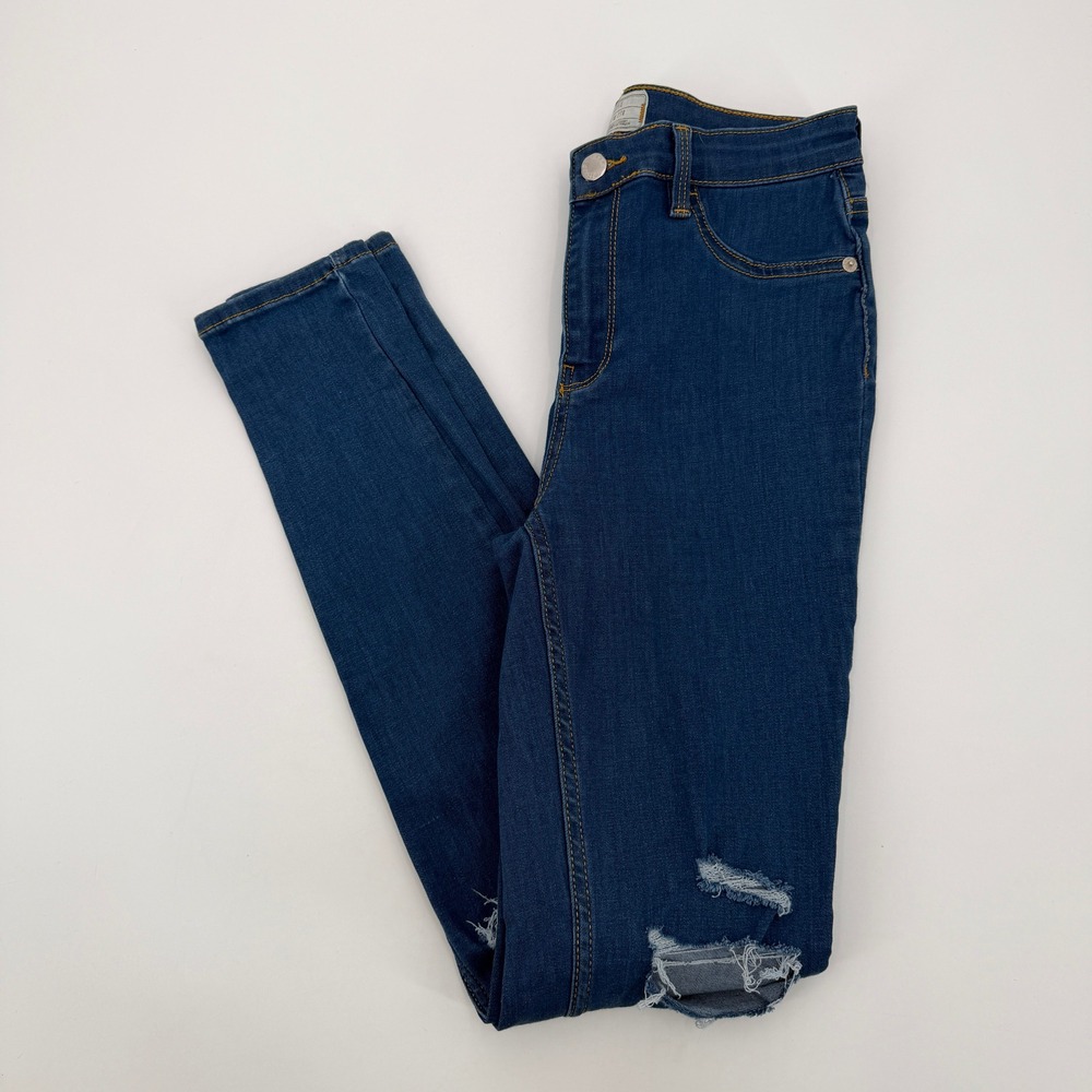 Free People High Rise Distressed Skinny Jeans Blue Ripped Size 27R Denim Edgy